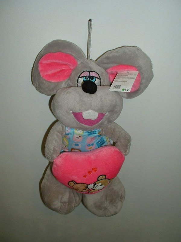 Plüschmaus Süße Maus mit rosa Herz und Latzhose - 40cm
