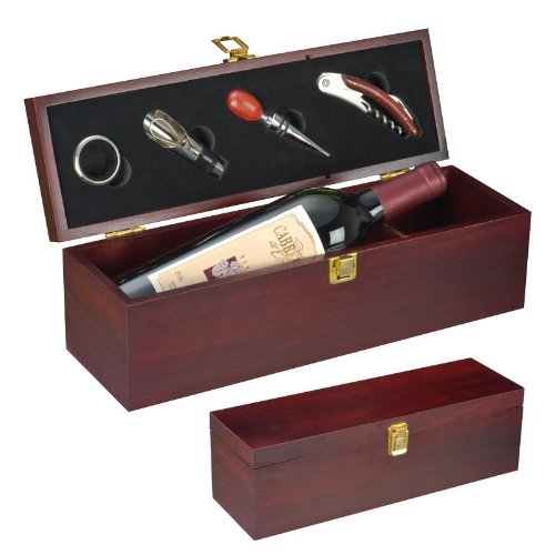 Wein-Box aus Holz + Weinzubehör 5-tlg. Sommelier-Set