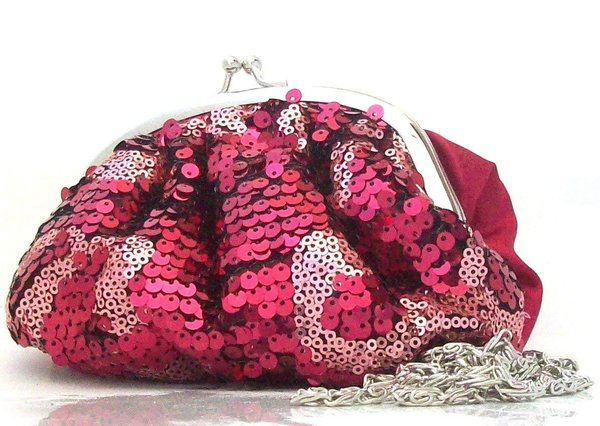 Handtasche, mit Pailletten, Rot und Rosa