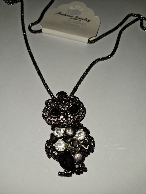 Fashion Jewelery - Black Eule mit Longkette